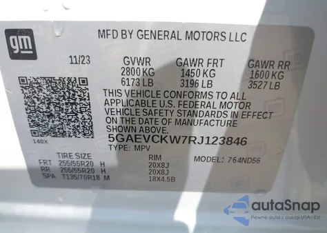 2024 Buick Enclave Avenir Awd z USA, uszkodzony, nr VIN 5GAEVCKW7RJ123846